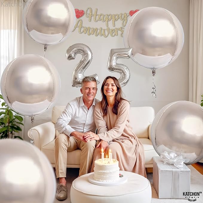 KatchOn, Huge Metallic Silver Balloons - 22 Inch, Pack of 12 | 4D Round Mylar Balloons for Silver Party Decorations, Birthday Party, Graduation Decorations 2026, Engagement, Prom Decorations 2026