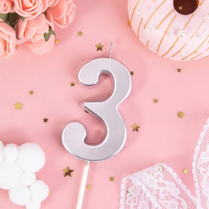 PHD CAKE 2.76 Inch Modern Rose Gold 3 Number Birthday Candles, Rose Gold Number Candles, Cake Number Candles, Party Celebration