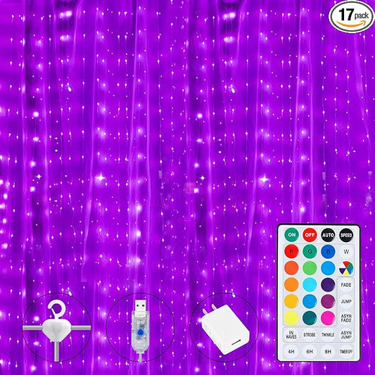 16 Colors Changing Curtain Lights - 400 LED 14.8 X 9.8 FT Fairy String, 7 Modes Twinkle with Remote, Backdrop Wall Hanging Dripping for Bedroom Backyard Halloween Christmas Decor