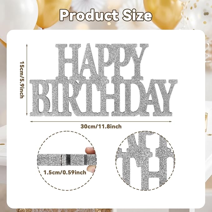 Novabright Happy Birthday Sign Centerpieces for Table Birthday Party Decorations for Women Bday Birthdays Themed Celebration Party Supplies(Sliver,Glitter)