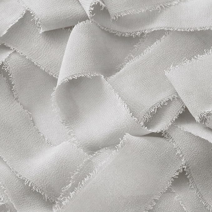 DORIS HOME Light Gray Chiffon Ribbon for Flower Bouquet, 1" x21Yd Fabric Ribbon for Gift Wrapping, Handmade Frayed Ribbon for Wedding Invitations/Christmas Decorations