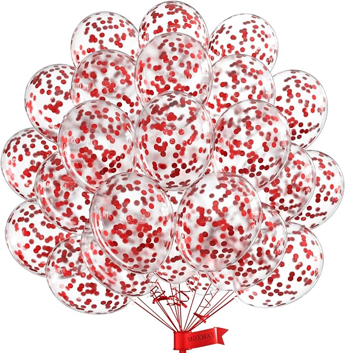 Red Confetti Balloons - 12inch, 50 Pcs Latex Balloons for Birthday, Wedding, Baby Shower, Christmas Party Decoration