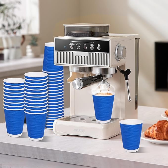 MOUMOULIFE 12 oz Disposable Paper Coffee Cups, 50 Pack 2-Color Assortment (Black & Blue), Leak-Proof Insulated Ripple Wall To-Go Cups for Hot/Cold Drinks, Home Office Cafe Party