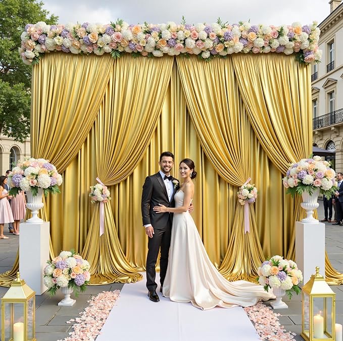 10x12ft Gold Sequin Backdrop Curtains, Wrinkle Free Shimmer Drapes Photography Background, 2 Panels 5x12FT Non-Shedding Glitter Sparkle Curtain for Wedding Birthday Christmas Studio Party Decoration