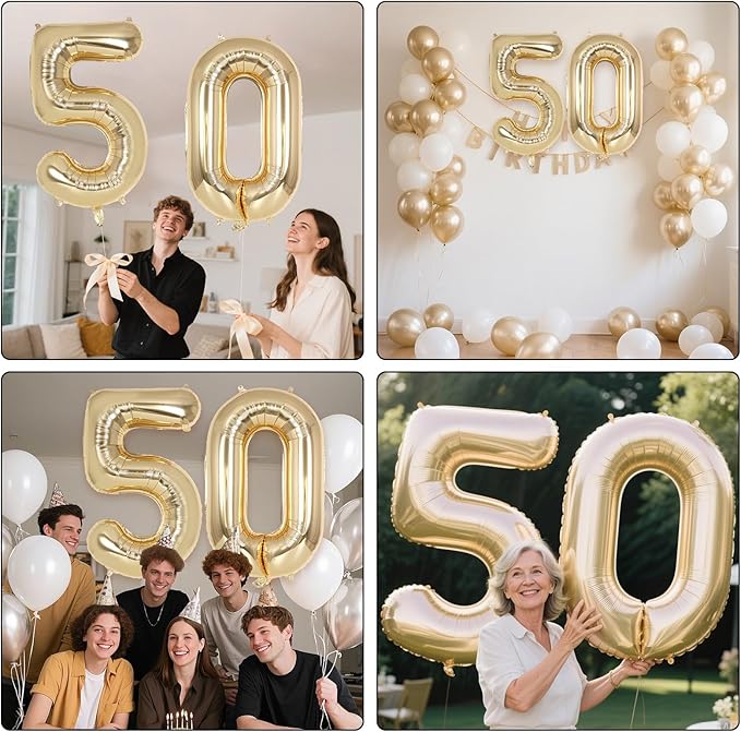 Champagne Gold Large Number 50 Balloon, 40 Inch Light Gold Foil Helium Number Balloons, Giant Mylar Number 50 Balloons for 50 Years Old Birthday Party Anniversary Decorations (Champagne Gold 50)