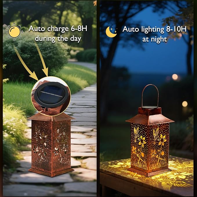 Homemory Hummingbird Solar Lanterns Outdoor Waterproof, Birthday Gifts for Women Mom Grandma, LED Metal Decoration for Outside, Yard, Backyard, Porch, Lawn