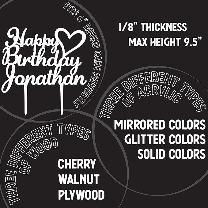 Personalized Birthday Cake Topper - Happy Birthday Cake Toppers w/Name and Heart - Custom Acrylic Cake Decorations, Birthday Cake Topper for Birthday Party - 3 Mirrored Acrylic Colors