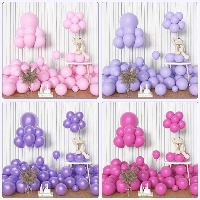 Amandir 153Pcs Pink Purple Balloons Arch Garland Kit Different Sizes 18 12 10 5inch Latex Pink Metallic Light Purple Rose Red Confetti Balloon Mother Butterfly Shower Bridal Birthday Party Decorations