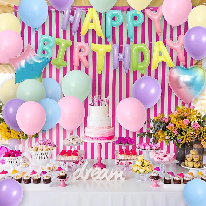 Pastel Rainbow Birthday Decorations,Pastel Blue Green Yellow Purple Pink Balloons Happy Birthdays Balloon Banner for Girls Boys Kids Birthday Baby Shower Party Decorations