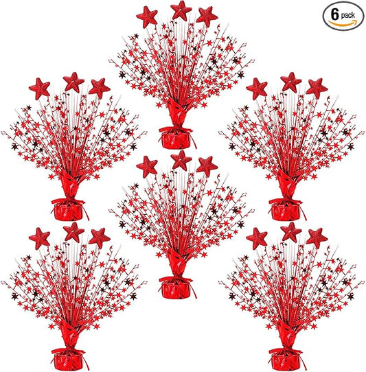 Wenqik 6 Pcs Graduation Table Centerpiece Party Decoration Spray Centerpiece Foil Star Centerpieces Table Decorations for Party Event Anniversary Memorial Dining Holiday Celebration(Red)