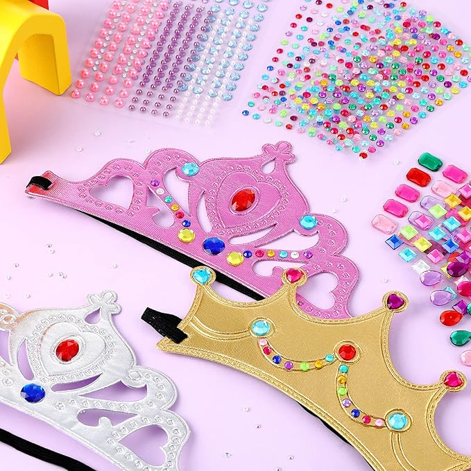 Epakh Princess Party Crowns Set, 27 Pcs DIY Crown with Diamond Stickers, Birthday Party Favor for Children and Princess Fans(Classic Color,Classic Style)