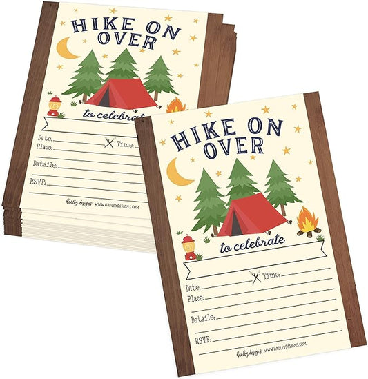 Hadley Designs Kids Birthday Invitations For Boys Camping Theme - 25 Camp Out Birthday Party Invitations For Boys, Camping Invites For Boy, Cute Outdoor Party Supplies, Made In USA