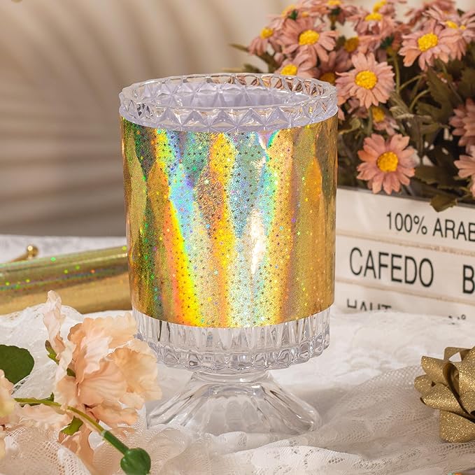 Burymento Golden Wrapping Paper Roll, Metallic Holographic Star Gift Wrap for Birthday, Valentines, Mothers day, Graduation, Wedding, Fathers day, Baby Shower, Christmas (17 IN x 32.8 FT)