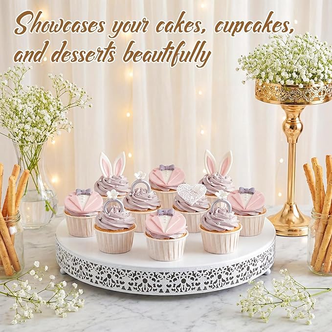 Wenqik 20 Inch White Cake Stand Set Metal Round Cupcake Dessert Stand with Cake Cutting, Spatula Wedding Cupcake Pastry Display Candy Holder Display for Wedding Party Birthday Baby Shower(Classic)