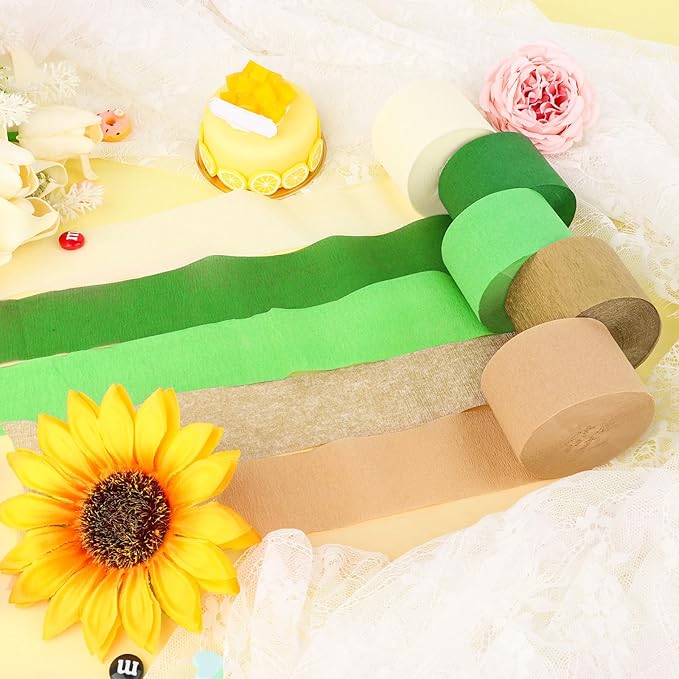5 Rolls Green & Gold Crepe Paper Streamers, Crepe Paper Craft for Wedding Baby Shower Birthday Bridal Party Engagement Decorations Supplies