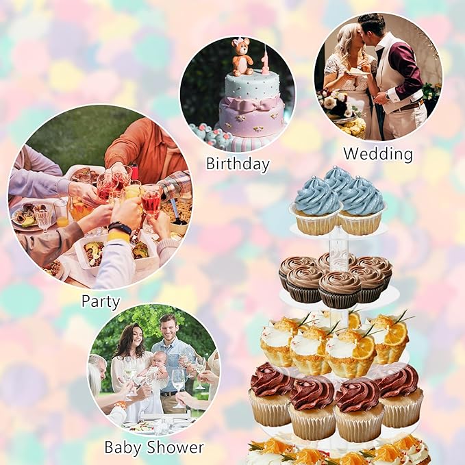 4 Tier Cake Stand, Acrylic Round Cupcake Stand Clear Cupcake Tower Holder Display Stand for Party, Birthday, Wedding, Dessert, Baby Shower Decor