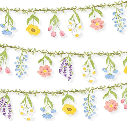 Flower Party Banner Wildflower Garland Spring Floral Party Decorations 2PCS Enchanted Garden Hanging Banner Decor for Flower Theme Wedding Wild One Birthday Baby Shower Valentine's Supplies