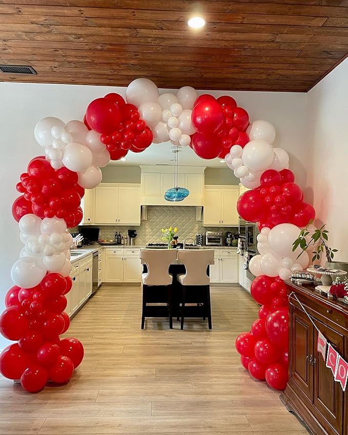 Red and White Latex Balloons, 60pcs 12 Inches Red and White Confetti Balloons with 1 Ribbon for Christmas, Birthday, Graduation, Valentine's Day Party Decorations