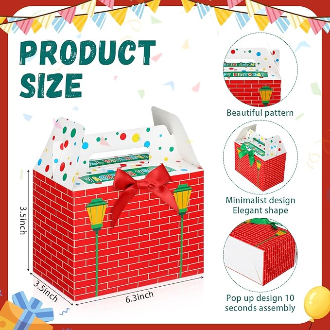 YooNotee 24 Pack Cartoon Themed Happy Birthday Party Gift Boxes Decorations Red Cartoon Candy Boxes with Bow Colorful Goodie Bags for Birthday Party Favors