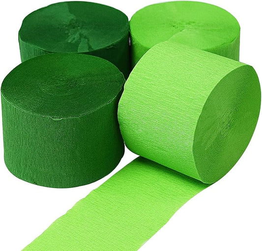 Crepe Paper Streamers 4 Rolls 328ft, Light Green and Deep Green Pack of Party Streamers for Birthday Decorations, Party Decorations, Wedding Decorations
