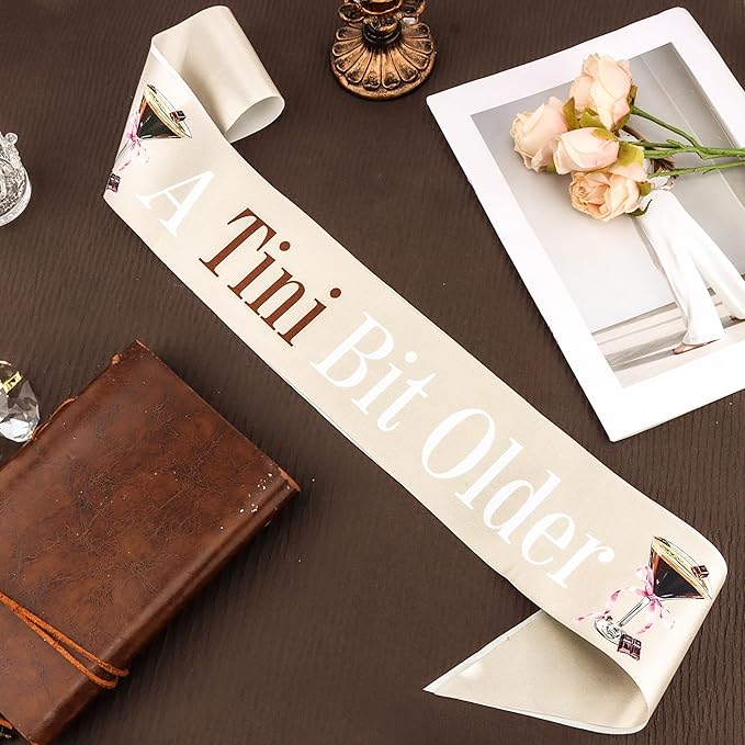 A Tiny Bit Older Birthday Sash - Coffee Brown Satin Sash with White Foil Martini Birthday Decorations for Women Funny Espresso Martini Themed Bachelorette Bridal Shower Supplies