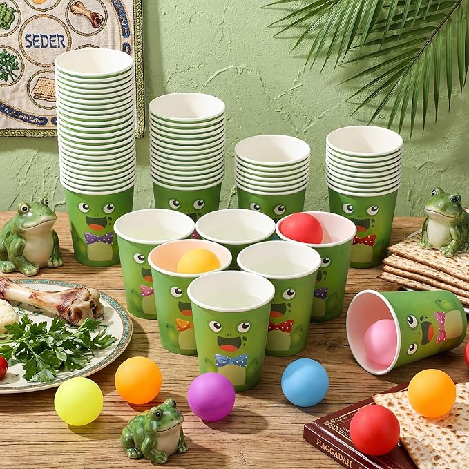 Hollowfly Frog Party Game with 60 Paper Cups 24 Colorful Balls Green Frog Birthday Party Throwing Toss Game for Bug Birthday Princess Gathering Indoor Outdoor Activitie