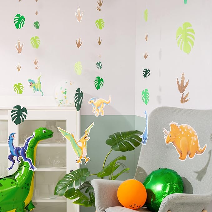 Cheerland Dinosaur Party Decorations Dino Birthday Garland Hanging Jurassic Dinosaur Streamer with Leaves for Boys Bday Party Decor Baby Shower Decoration Summer Banner Supplies Ceiling Backdrop