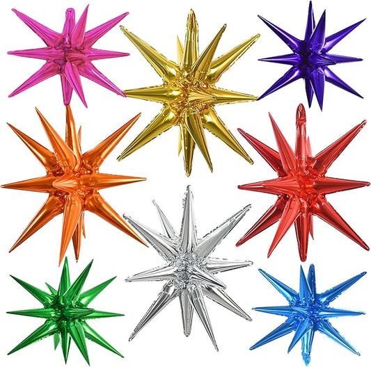 TONIFUL 8 Pcs Colorful Foil Balloons Large Star Balloons Explosion Star Mylar Balloons for Party Backdrop Christmas New Year Birthday Wedding Halloween Baby Shower Anniversary Photo Booth Supplies