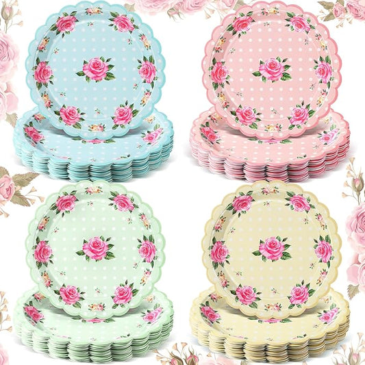 Umigy 60 Pcs Mother's Day Tea Party Decorations 7 Inch Floral Paper Plates Disposable Blossom Dessert Saucers Sets Floral Dessert Dishes for Girls Women Birthday Party Supplies