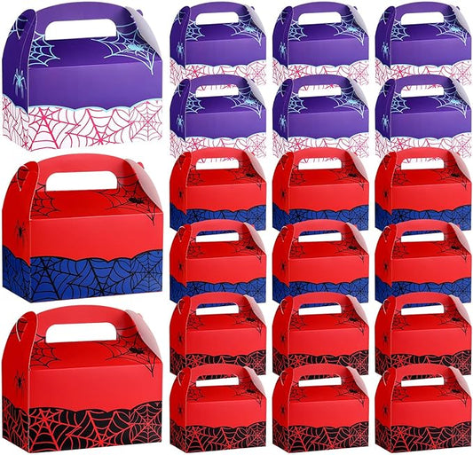 Marspark 24 Pack Spider Web Cartoon Birthday Party Supplies, Paper Gift Boxes, Cartoon Candy Treat Boxes for Birthday Party Decorations(3 Color Spider Pattern)