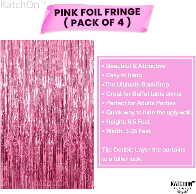 KatchOn,Large Pink Backdrop for Pink Party Decorations - Pack of 4 | Pink Fringe Backdrop Bachelorette Gender Reveal Wedding Baby Shower | Graduation Decorations 2025