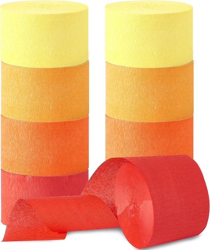 Orange Streamers Party Decorations, 8 Rolls 656ft Red Orange Yellow Crepe Paper Streamers for Thanksgiving Birthday Anniversary Firefighter Fall Decorations Supplies