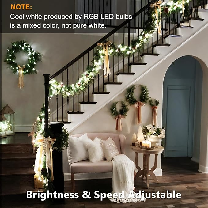Brizled Color Changing RGB Christmas Lights, 66ft 200 LED Red White Blue String Lights Music Sync, 120+ Modes Remote Dimmable Outdoor Mini Tree Light Indoor Plugin for July 4th Xmas Halloween