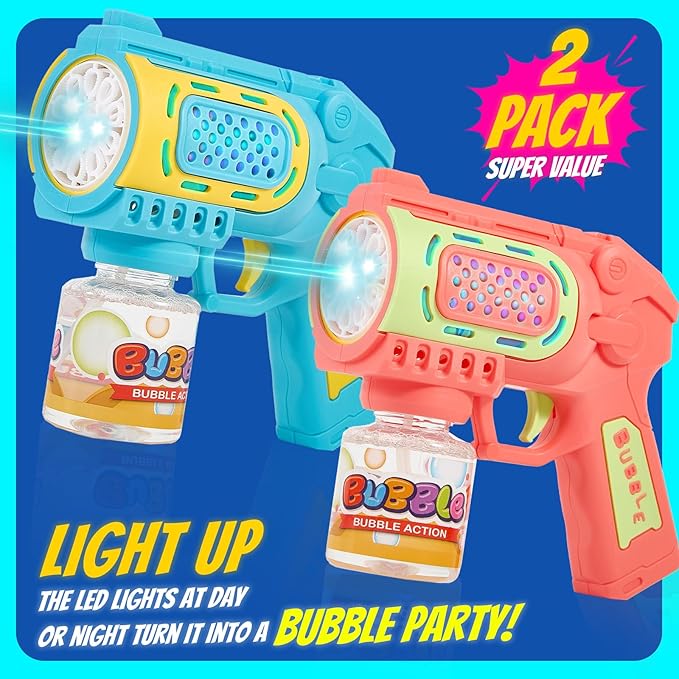 Toys for 3+ Year Old Boys Girls: 2 Pack Bubble Gun Machine with Bubble Solution, Kids Toys for Ages 3-5 4-6 5-7, Outdoor Outside Toy for Kids Ages 4-8, Gifts for 3 4 5 6 7 8 Year Old Boys Birthday