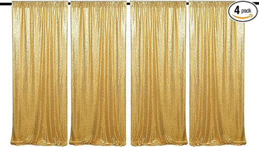 JYFLZQ Gold Sequin Backdrop Curtains 2ft x 8ft 4 Panel Glitter Photo Booth Backdrops Sparkly Photography Background Drapes for Parties Wedding Bridal Showers