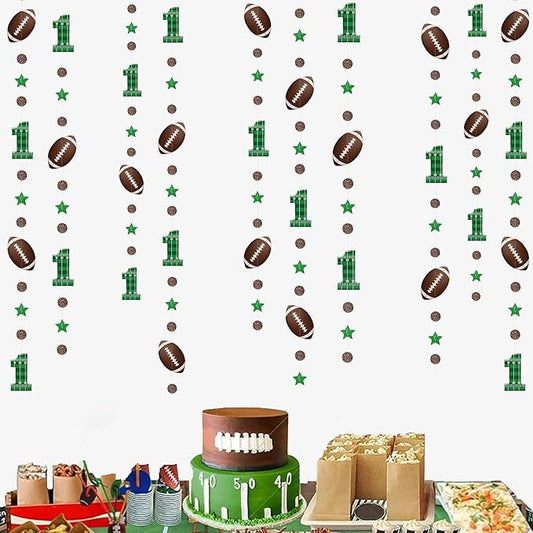Pinkblume Football 1st Birthday Party Decorations - Glitter Star Circle Dot Football Theme Garland with Polka Dots, Stars and Streamers for Boys 1st Year Celebration
