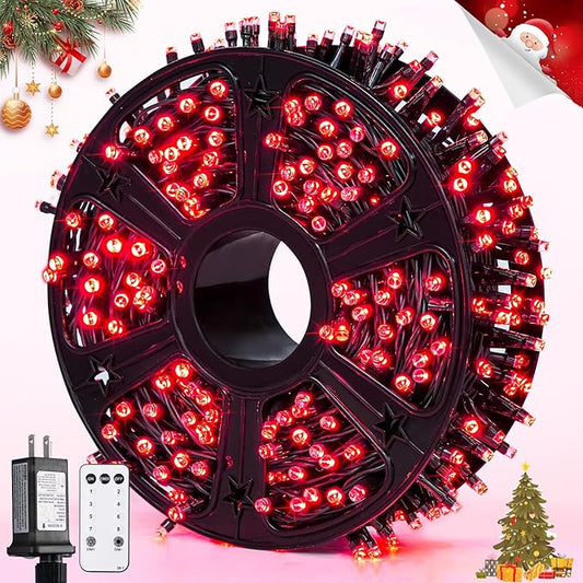 JMEXSUSS 400 LED Red Christmas Lights, 132ft Red String Lights Plug in with Remote, 8 Modes Christmas String Light Outdoor Indoor for Tree Garden Yard Porch House Decorations