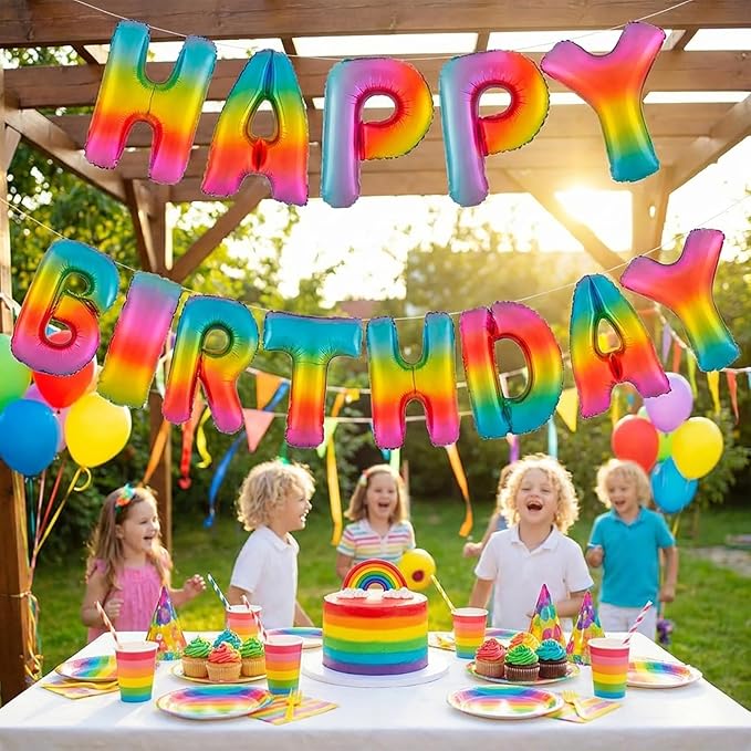 Colorful Rainbow Happy Birthday Banner Foil Letter Balloon, 14 Inch 3D Reusable Inflatable Mylar Balloon Foil Sign, Birthday Decorations for Women Men Boys Girls Kids (Birthday Banner 4)