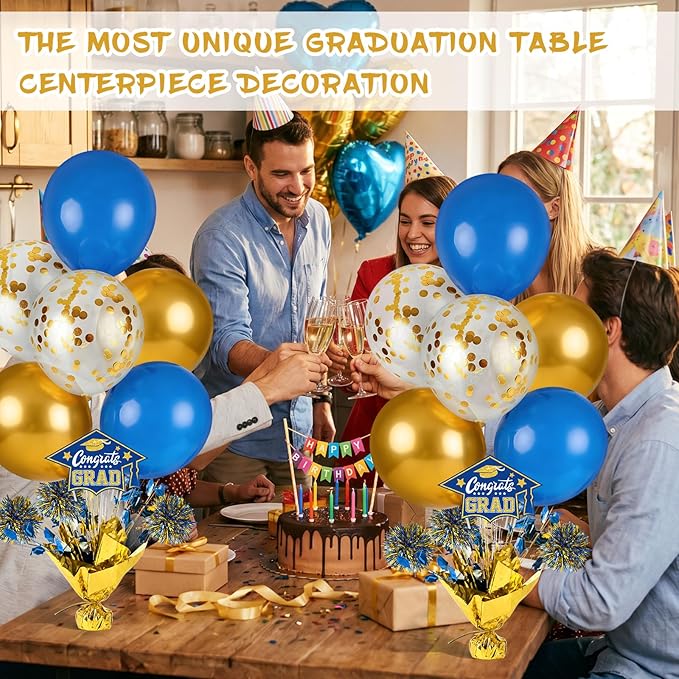 4 PCS Graduation Centerpieces for Tables Balloons Stand Holder Kit College Graduation Decorations 2026 Metallic Glitter Foil Balloon for Graduation Party Decorations Prom Send off Party Decor