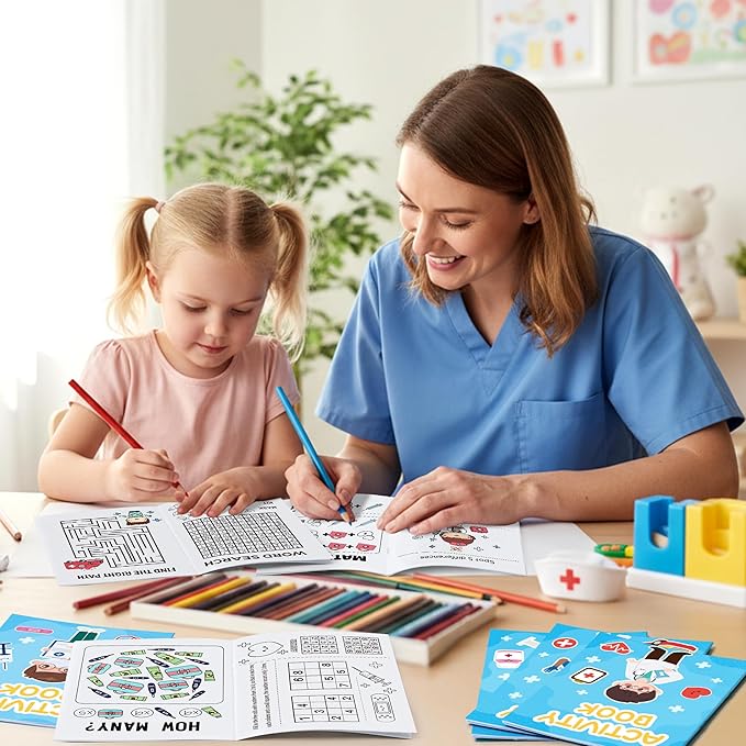 Bulk Medical Activity Books for Kids - 24Pcs Doctor Nurse Theme Mini Games Coloring Book Set Medical Coloring Booklet Include Mazes Word Search Word Scramble Games for Classroom DIY Art Party Favors