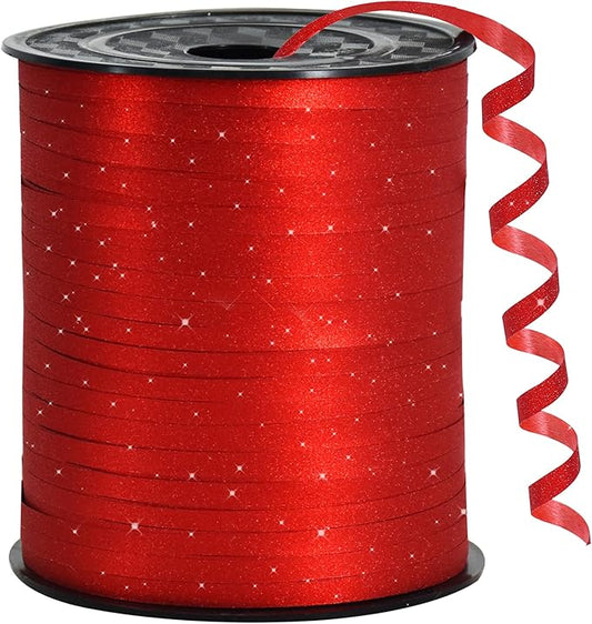 BEISHIDA 500 Yards Red Glitter Ribbon Curling Crimped, Glitter Ribbon Balloon String Shiny for Gift&Birthday Party Valentines Mother's Day Decoration
