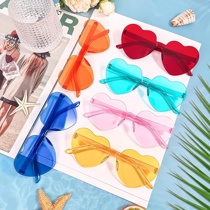 14/42 Pack Heart Sunglasses for Women, Fun Cute Rimless Transparent Candy Color Heart Glasses Party Favors