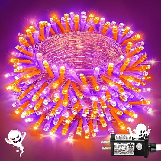 250 LED Orange and Purple Christmas Lights 82 FT String Lights Indoor Outdoor Clear Wire with 8 Modes, Plug in Waterproof Christmas Light for Tree Party Bedroom Thanksgiving Decorations