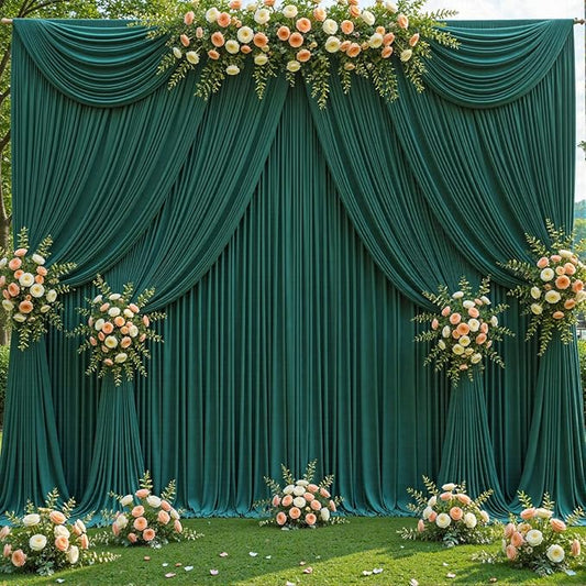 50ft x 10ft Wrinkle Free Hunter Green Wedding Backdrop Curtains for Party Bridal Shower Reception Decorations Green Fabric Curtain Backdrops Drapes for Photography Baby Shower Birthday Background