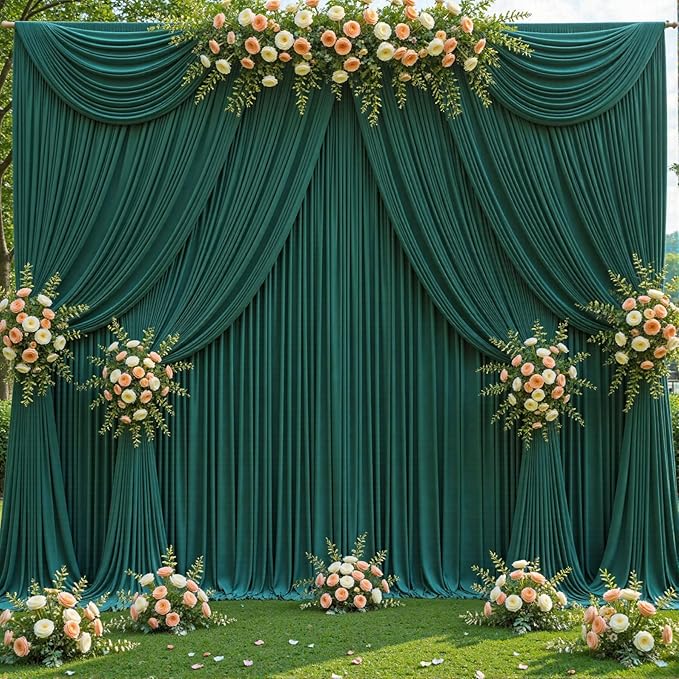 20ft x 10ft Wrinkle Free Hunter Green Wedding Backdrop Curtains for Party Bridal Shower Reception Decorations Green Fabric Curtain Backdrops Drapes for Photography Baby Shower Birthday Background