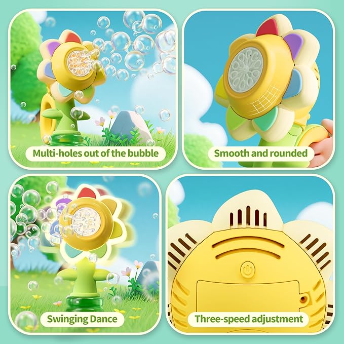 2 Pack Rechargeable Flower Bubble Guns for Kids W/LED Lights & 10 Refill Solutions, Fun Swing Dance Bubble Maker Machine Blower Blaster Toys,Outdoor Summer Play, Easter, Birthday Party Favors & Gifts