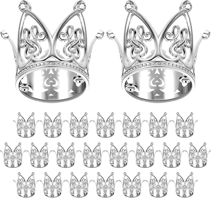 Junkin 24 Pcs Mini Crowns Mini Gold Crown Cake Topper for Flower Bouquets Small Vintage Tiara Cake Topper for Flower Arrangements Birthday Party Girl Wedding Baby Shower Decor (Silver,Vintage)