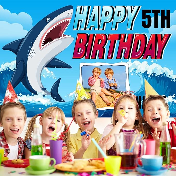Custom Shark Happy Birthday Party Decorations Supplies Personalized Shark Ocean Themed Birthday Backdrop Banner(4x6ft)