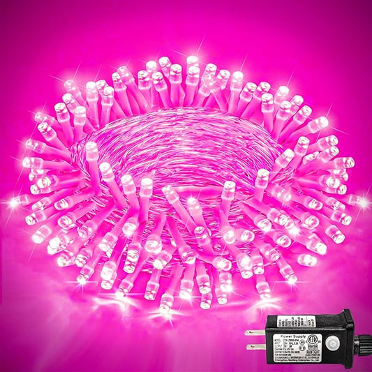 40 FT 120 LED Pink String Lights Indoor, Pink Valentines Day Lights with 8 Modes Clear Wire Waterproof, Plug in Fairy Lights for Bedroom Valentines Day Wedding Holiday Party Tree Decorations