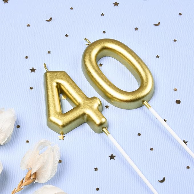 2.76 Inch Classical Gold 40 Number Birthday Candles, Gold Number Candles, Cake Number Candles, Party Celebration